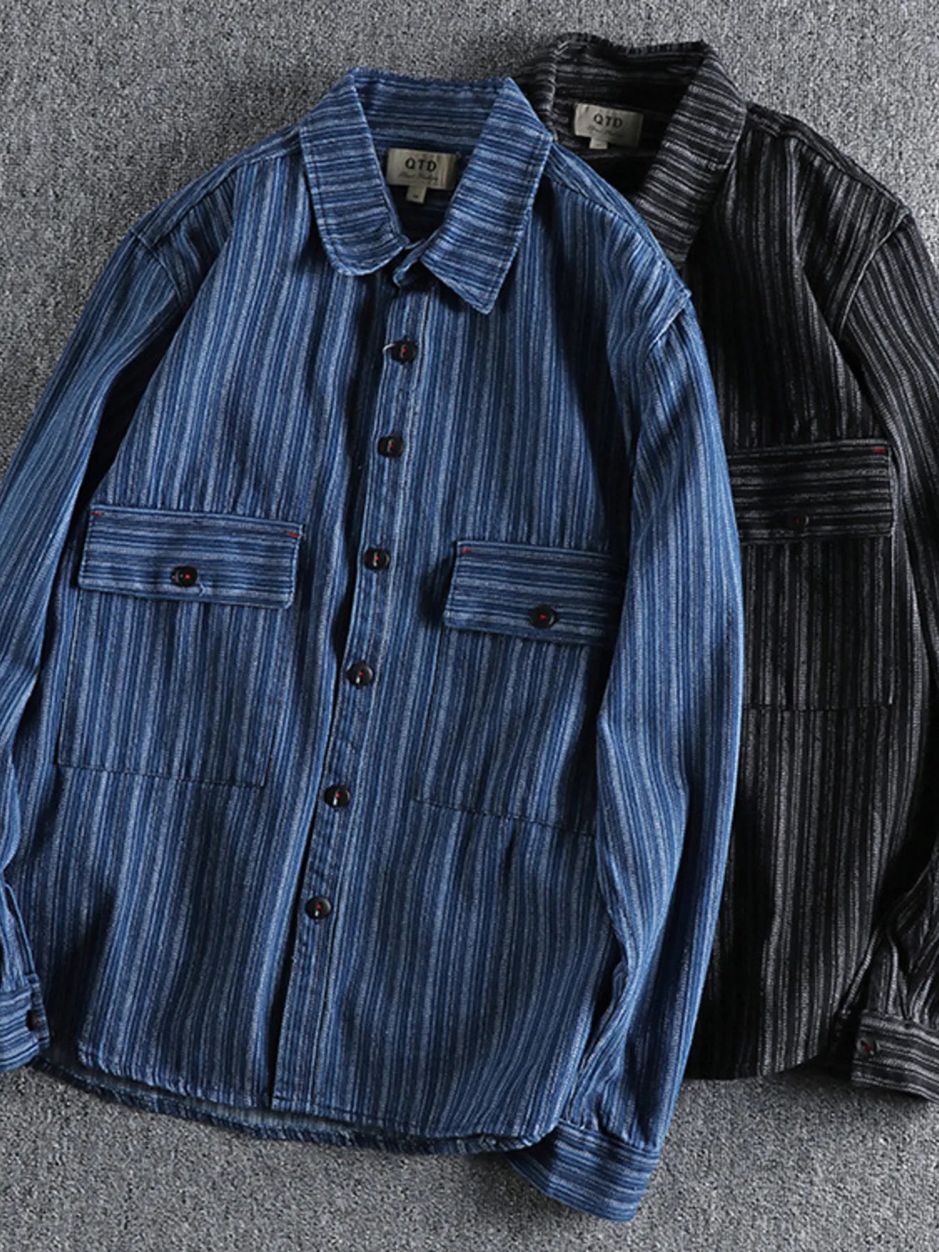 Men's Striped Button Down Denim Shirt - Velora Luxury Fashion