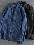 Men's Striped Button Down Denim Shirt - Velora Luxury Fashion
