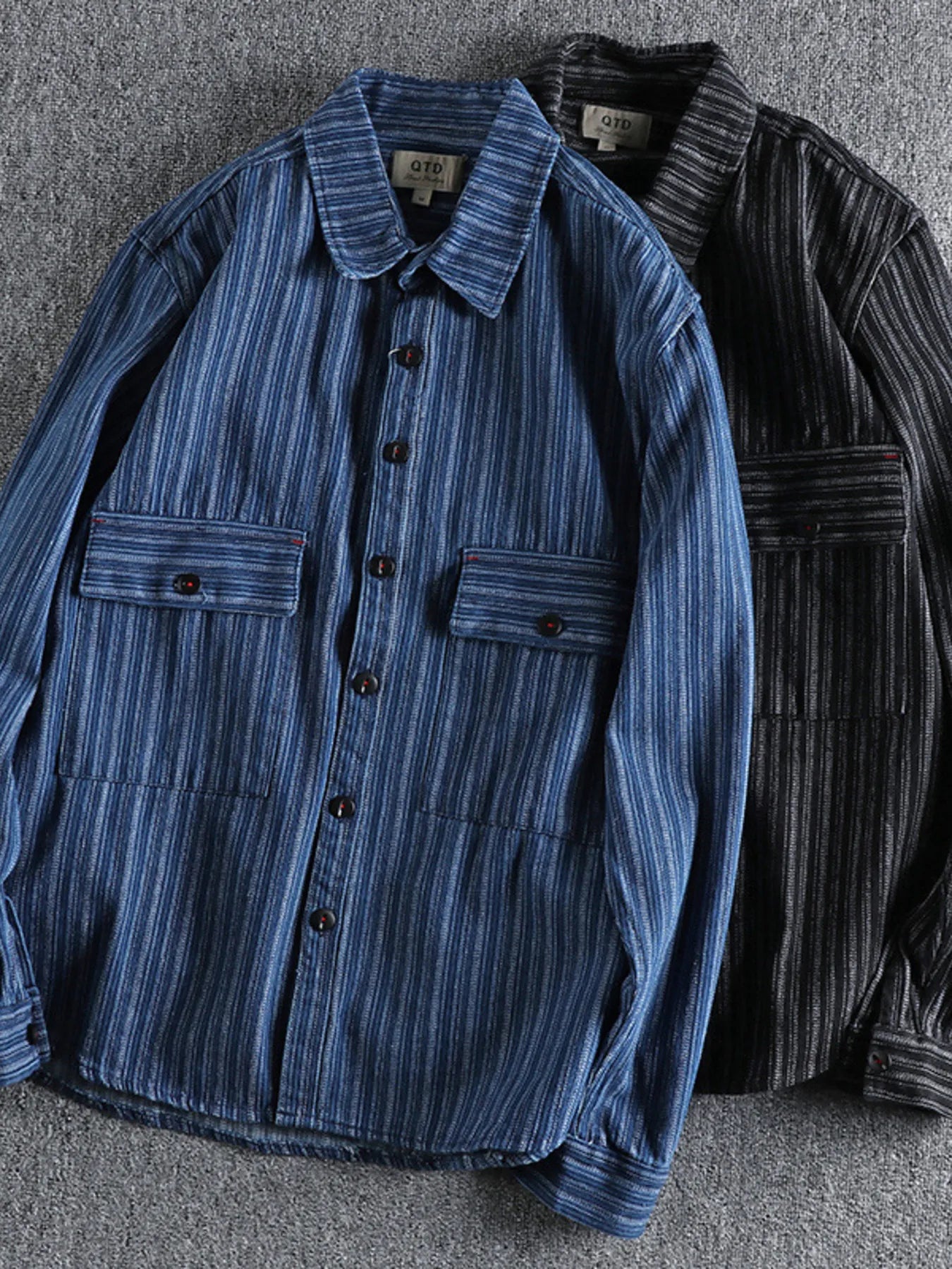 Men's Striped Button Down Denim Shirt - Velora Luxury Fashion
