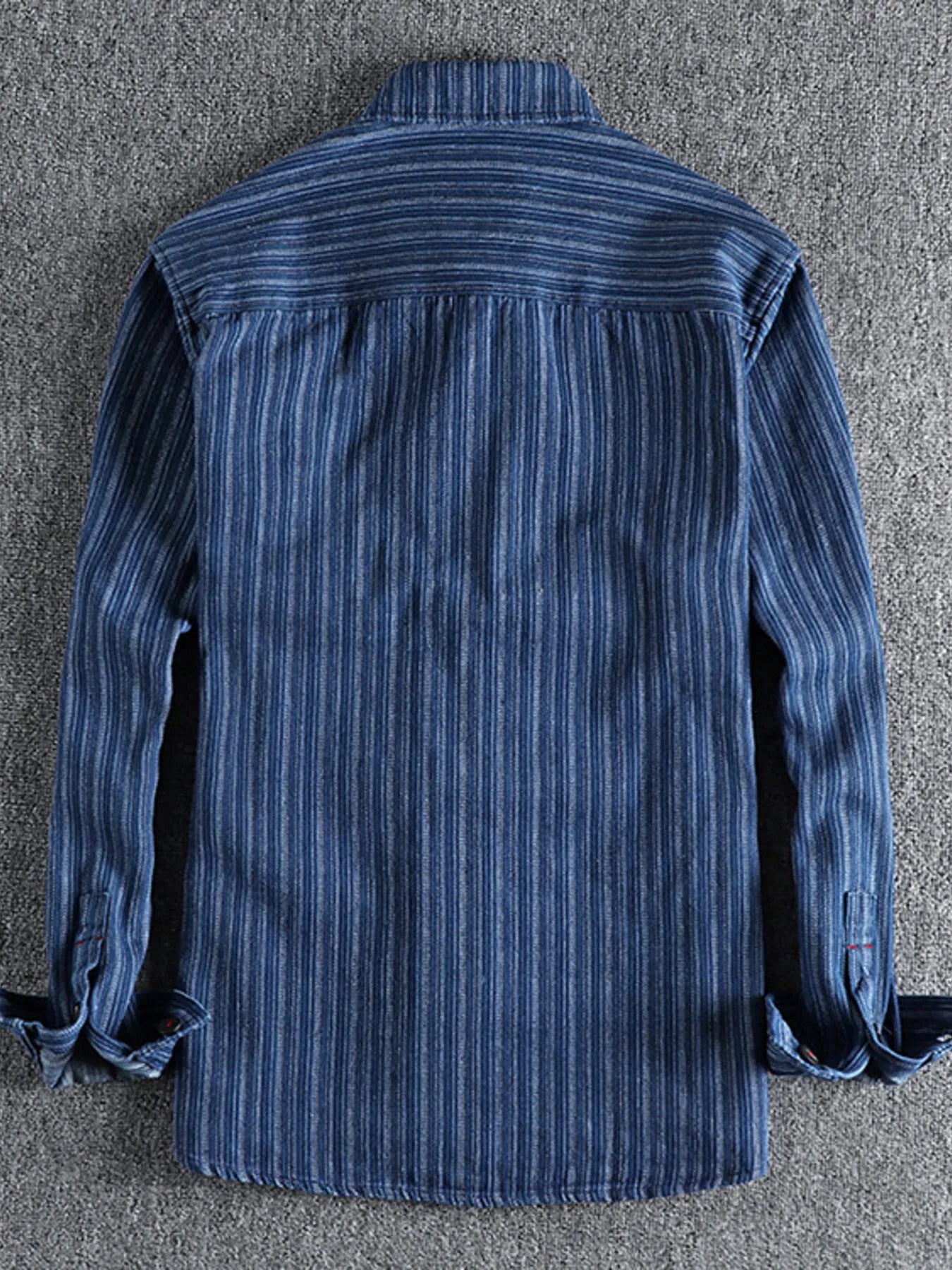 Men's Striped Button Down Denim Shirt - Velora Luxury Fashion