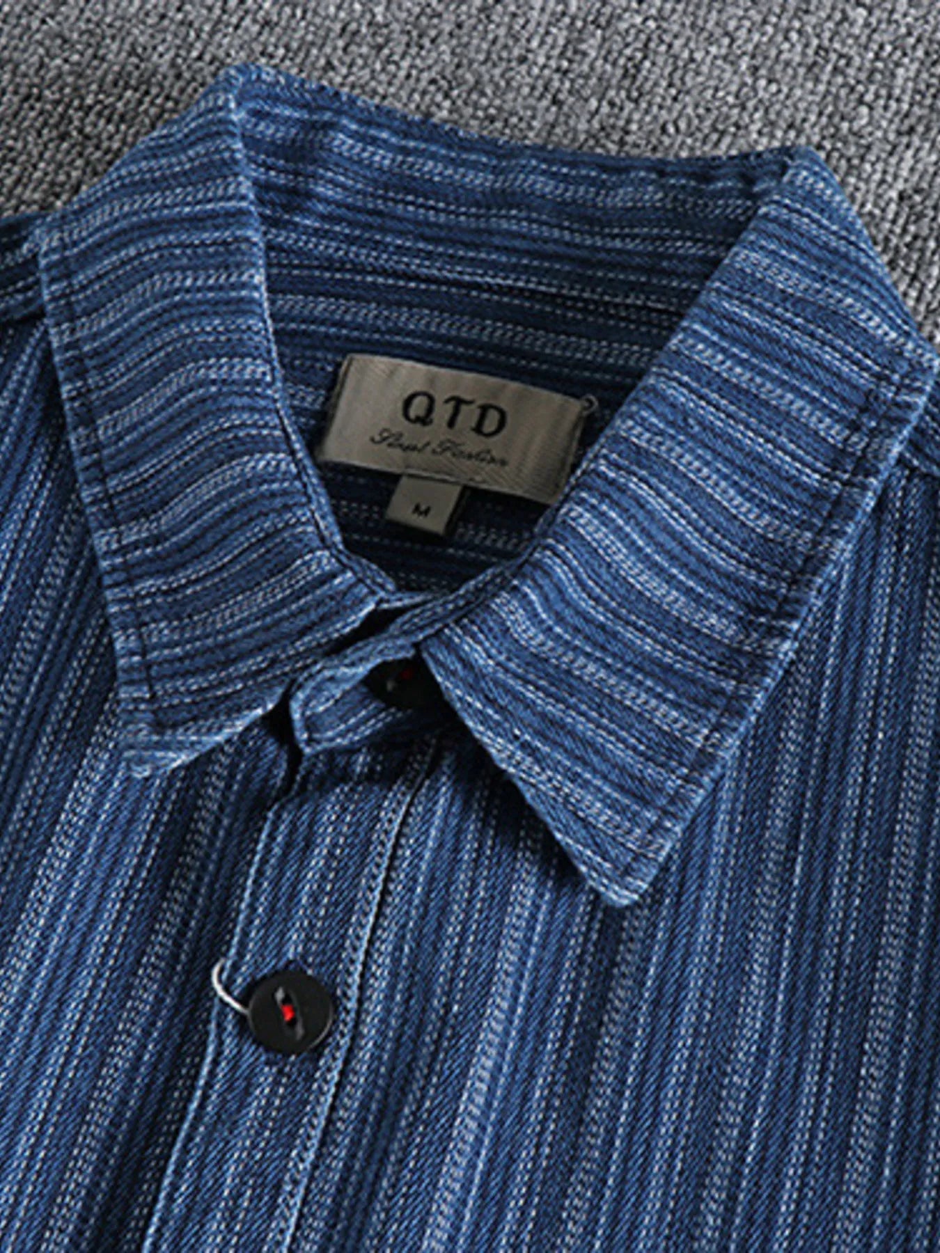 Men's Striped Button Down Denim Shirt - Velora Luxury Fashion