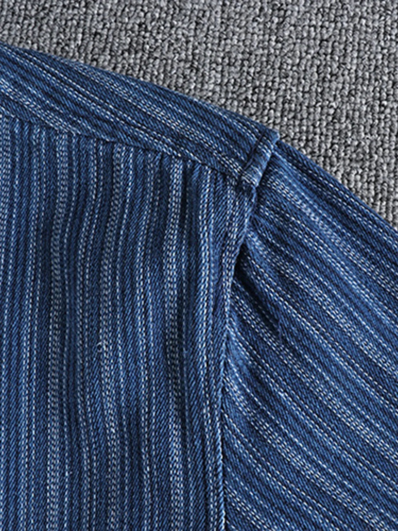 Men's Striped Button Down Denim Shirt - Velora Luxury Fashion