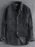 Men's Striped Button Down Denim Shirt - Velora Luxury Fashion