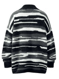 Men's Striped Fuzzy Zip-Up Cardigan - Velora Luxury Fashion