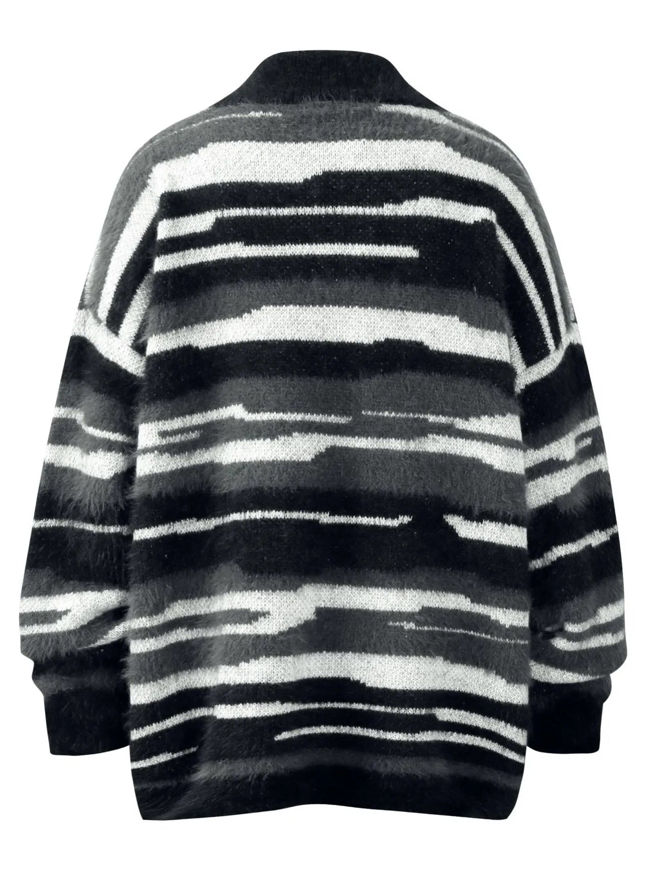Men's Striped Fuzzy Zip-Up Cardigan - Velora Luxury Fashion