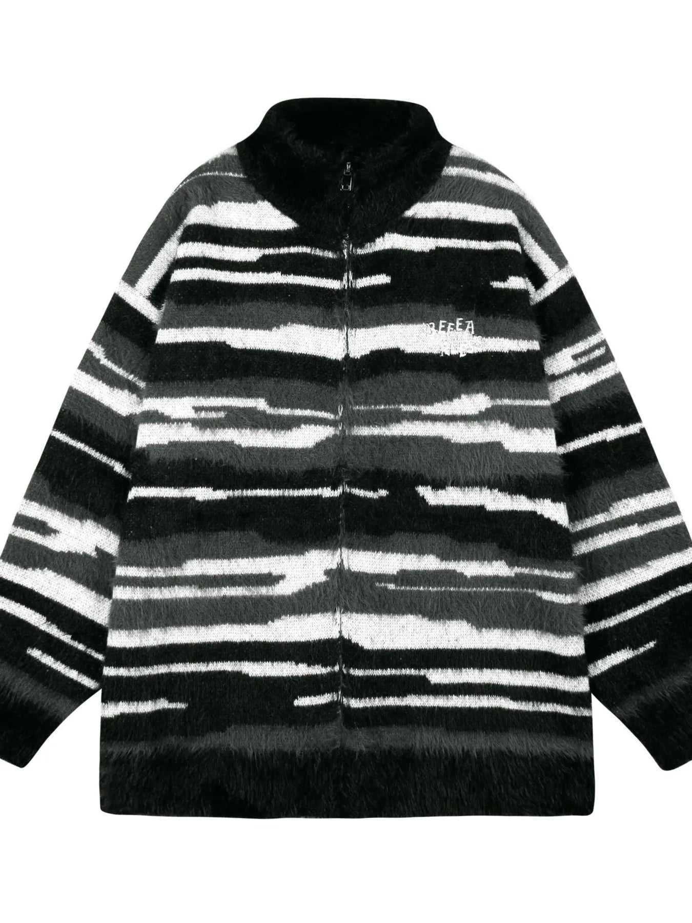 Men's Striped Fuzzy Zip-Up Cardigan - Velora Luxury Fashion