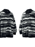 Men's Striped Fuzzy Zip-Up Cardigan - Velora Luxury Fashion