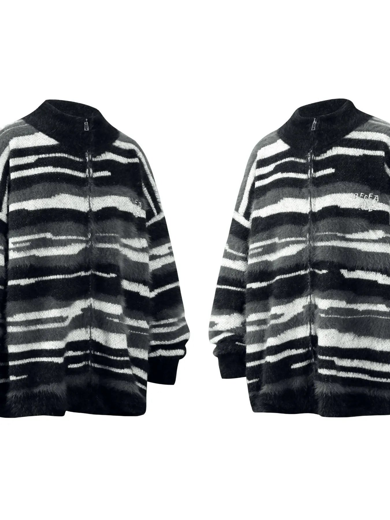 Men's Striped Fuzzy Zip-Up Cardigan - Velora Luxury Fashion