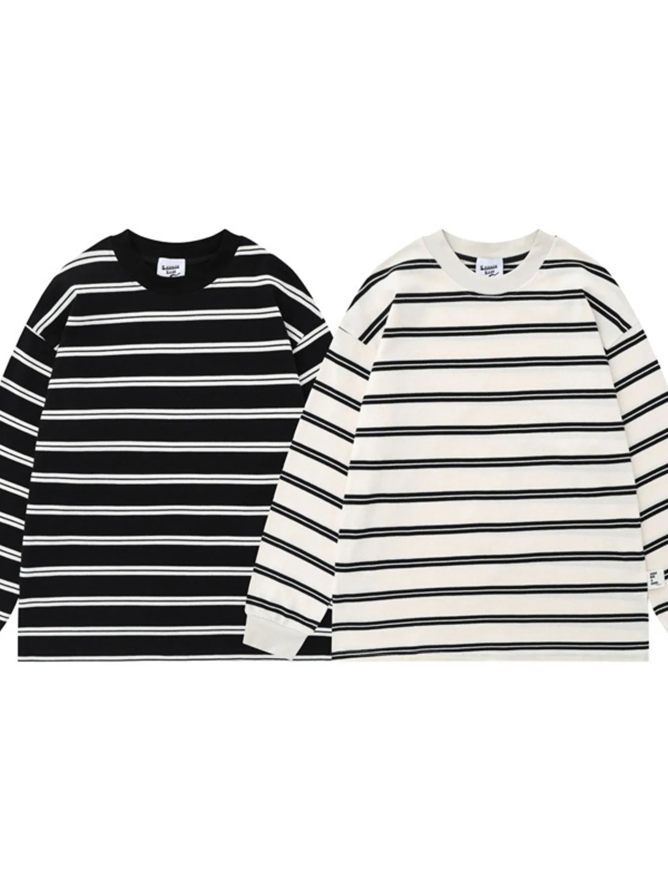 Men's Striped Round Neck Long Sleeve T-Shirt - Velora Luxury Fashion