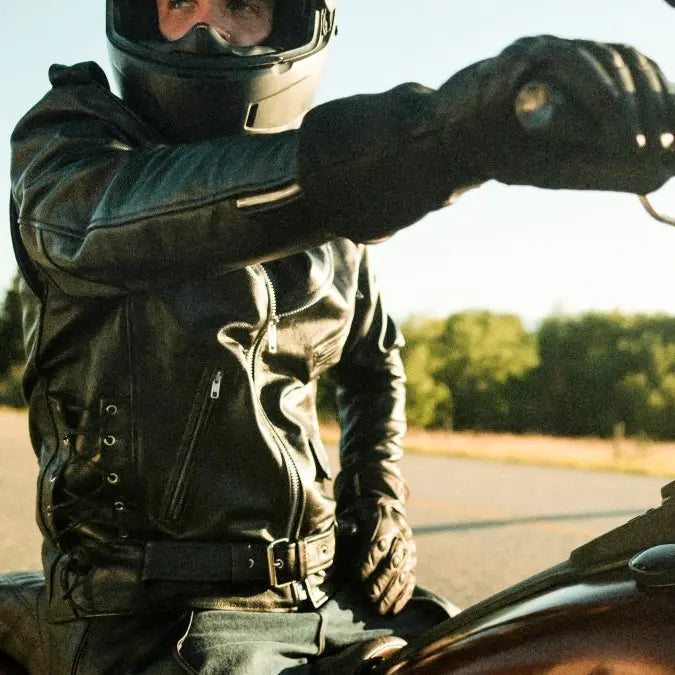 Men's Tall Classic Side Lace Leather Motorcycle Jacket - Velora Luxury Fashion