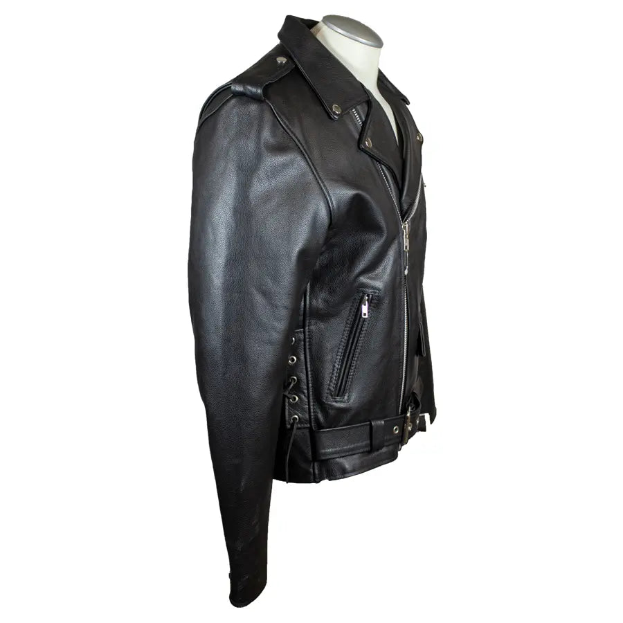Men's Tall Classic Side Lace Leather Motorcycle Jacket - Velora Luxury Fashion