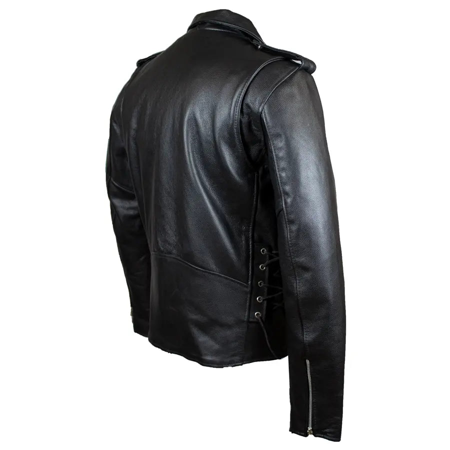 Men's Tall Classic Side Lace Leather Motorcycle Jacket - Velora Luxury Fashion