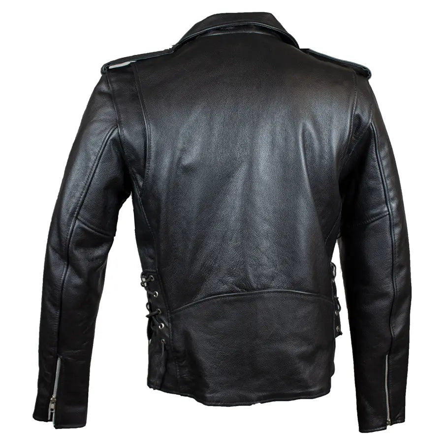 Men's Tall Classic Side Lace Leather Motorcycle Jacket - Velora Luxury Fashion