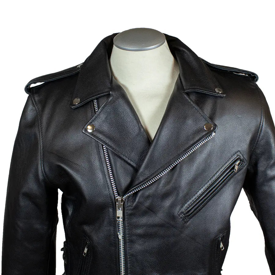 Men's Tall Classic Side Lace Leather Motorcycle Jacket - Velora Luxury Fashion