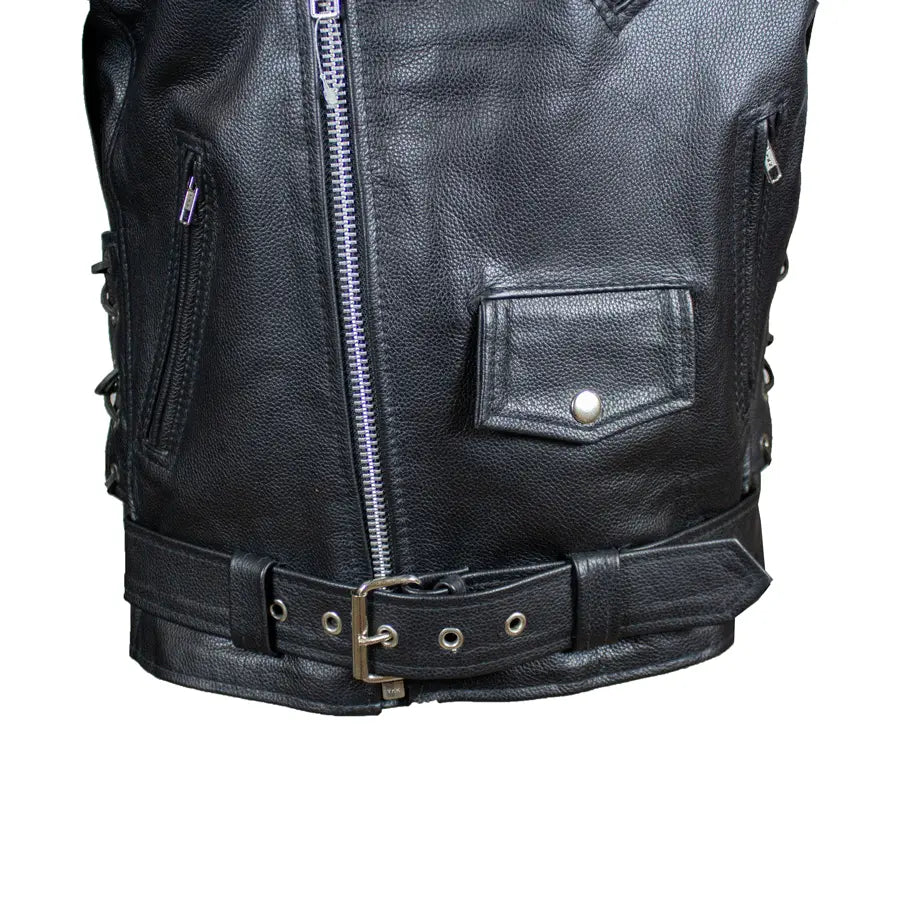 Men's Tall Classic Side Lace Leather Motorcycle Jacket - Velora Luxury Fashion
