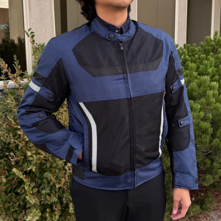 Men's Textile Motorcycle Jacket. Protective Armor, Reflective Strips & Multiple Pockets - Velora Luxury Fashion