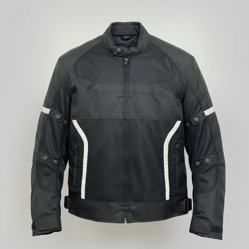 Men's Textile Motorcycle Jacket. Protective Armor, Reflective Strips & Multiple Pockets - Velora Luxury Fashion