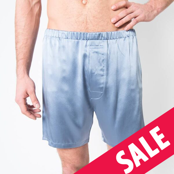 Men's Twilight Blue Mulberry Silk Boxer Short with button fly - Velora Luxury Fashion
