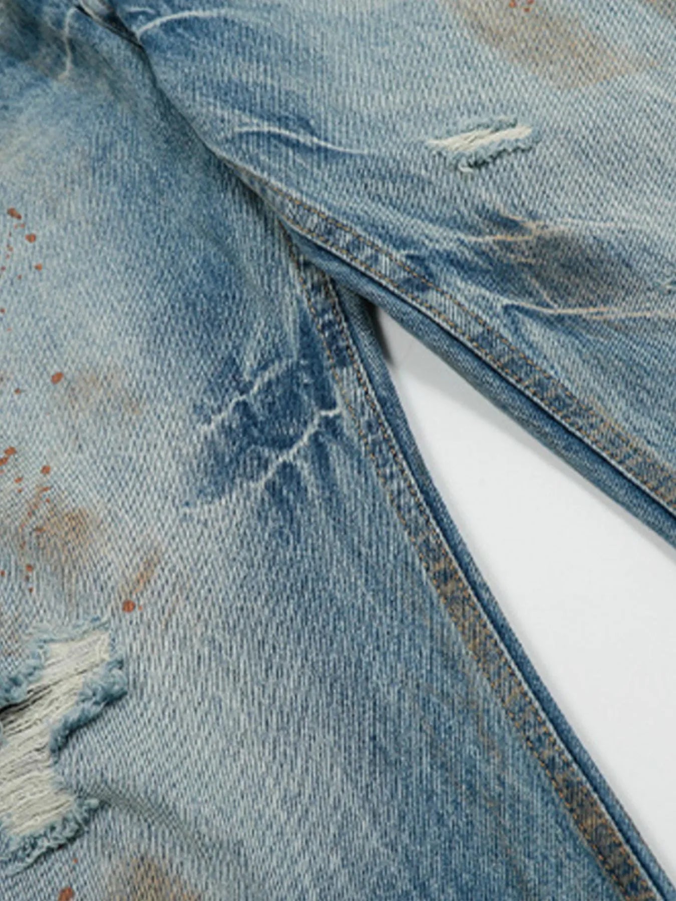 Men's Vintage Distressed Wide Leg Denim Jeans - Velora Luxury Fashion