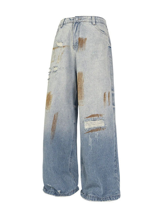 Men's Vintage Distressed Wide Leg Jeans - Velora Luxury Fashion