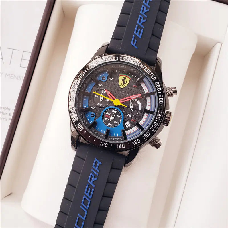 Men's Vintage Quartz Watch with 6 Needles - Ferrari Style - Velora Luxury Fashion
