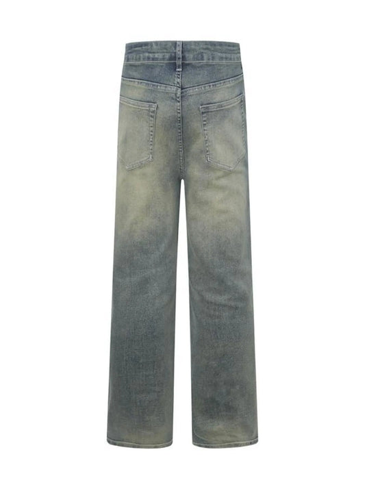 Men's Vintage Wash Wide Leg High-Rise Jeans - Velora