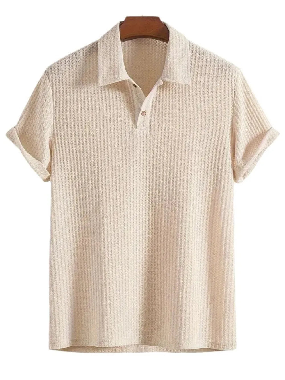 Men's Waffle-Knit Collared Neck Short Sleeve Polo - Velora Luxury Fashion
