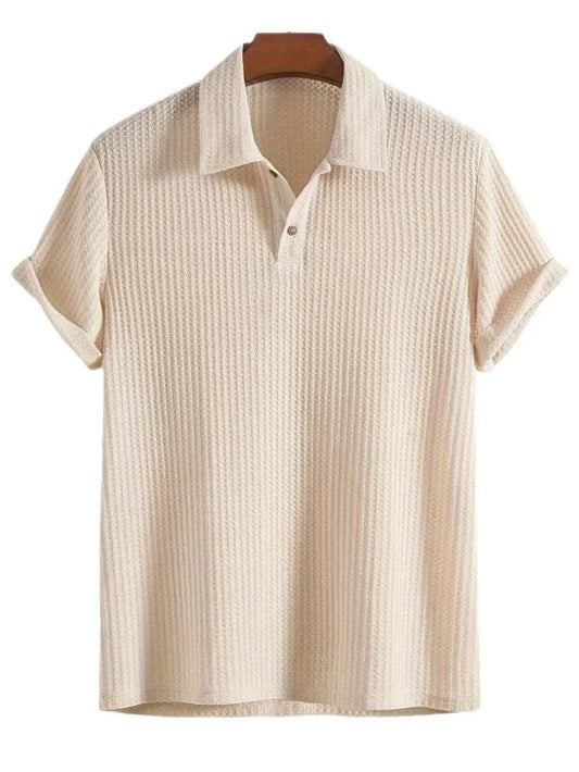 Men's Waffle-Knit Collared Neck Short Sleeve Polo - Velora