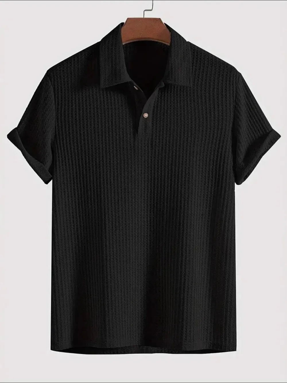 Men's Waffle-Knit Collared Neck Short Sleeve Polo - Velora Luxury Fashion