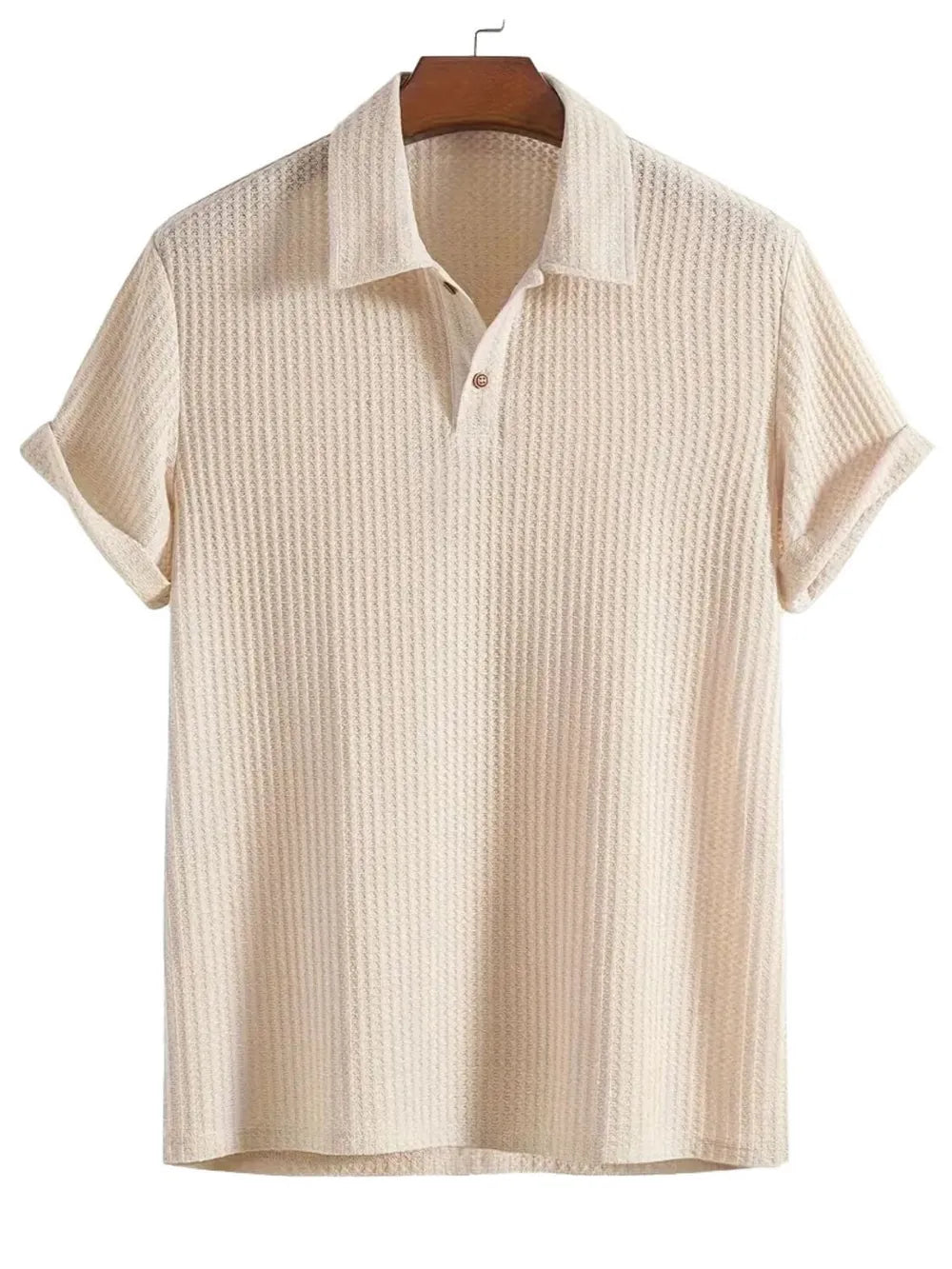 Men's Waffle-Knit Collared Neck Short Sleeve Polo - Velora Luxury Fashion