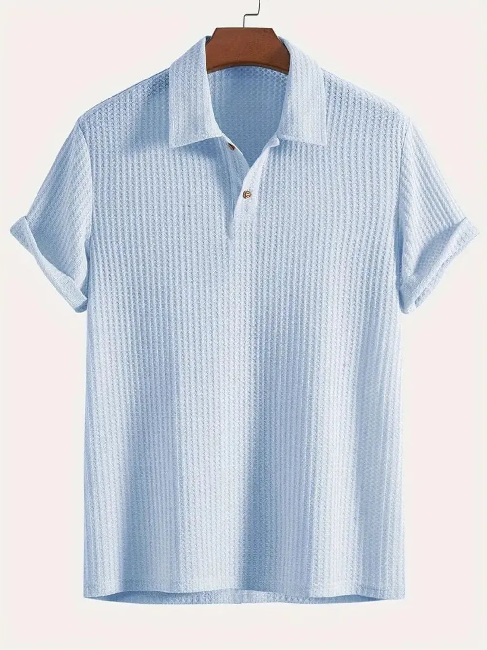 Men's Waffle-Knit Collared Neck Short Sleeve Polo - Velora Luxury Fashion