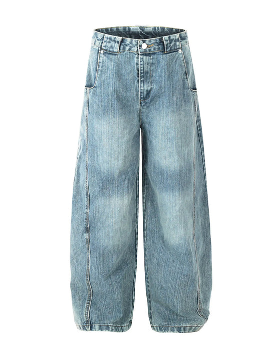 Men's Washed Curved Jeans with Seam Detail - Velora