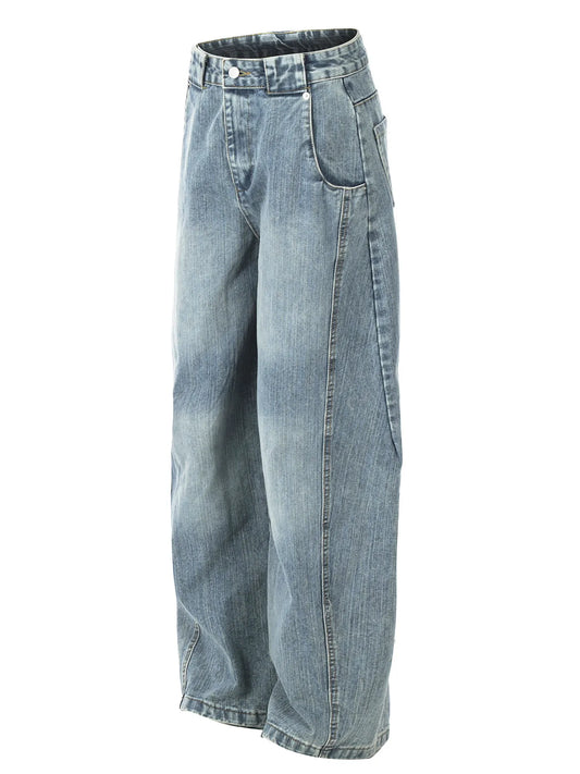 Men's Washed Curved Jeans with Seam Detail - Velora