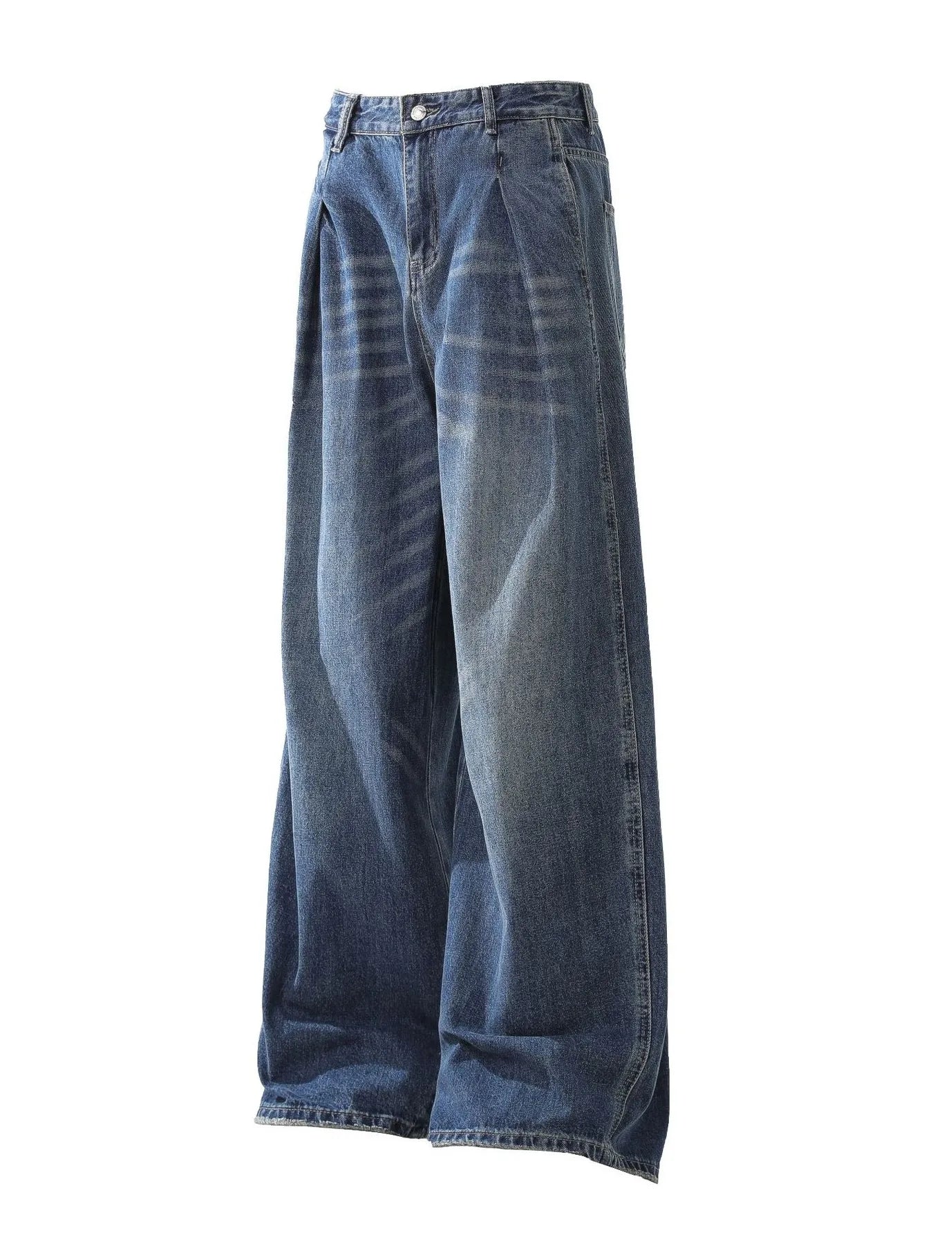Men's Washed Wide Leg Pleated Jeans - Velora Luxury Fashion