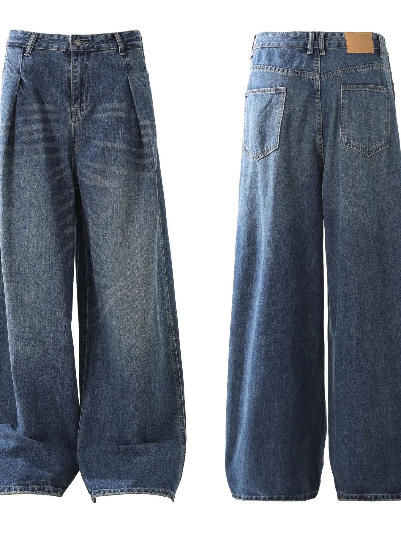 Men's Washed Wide Leg Pleated Jeans - Velora Luxury Fashion