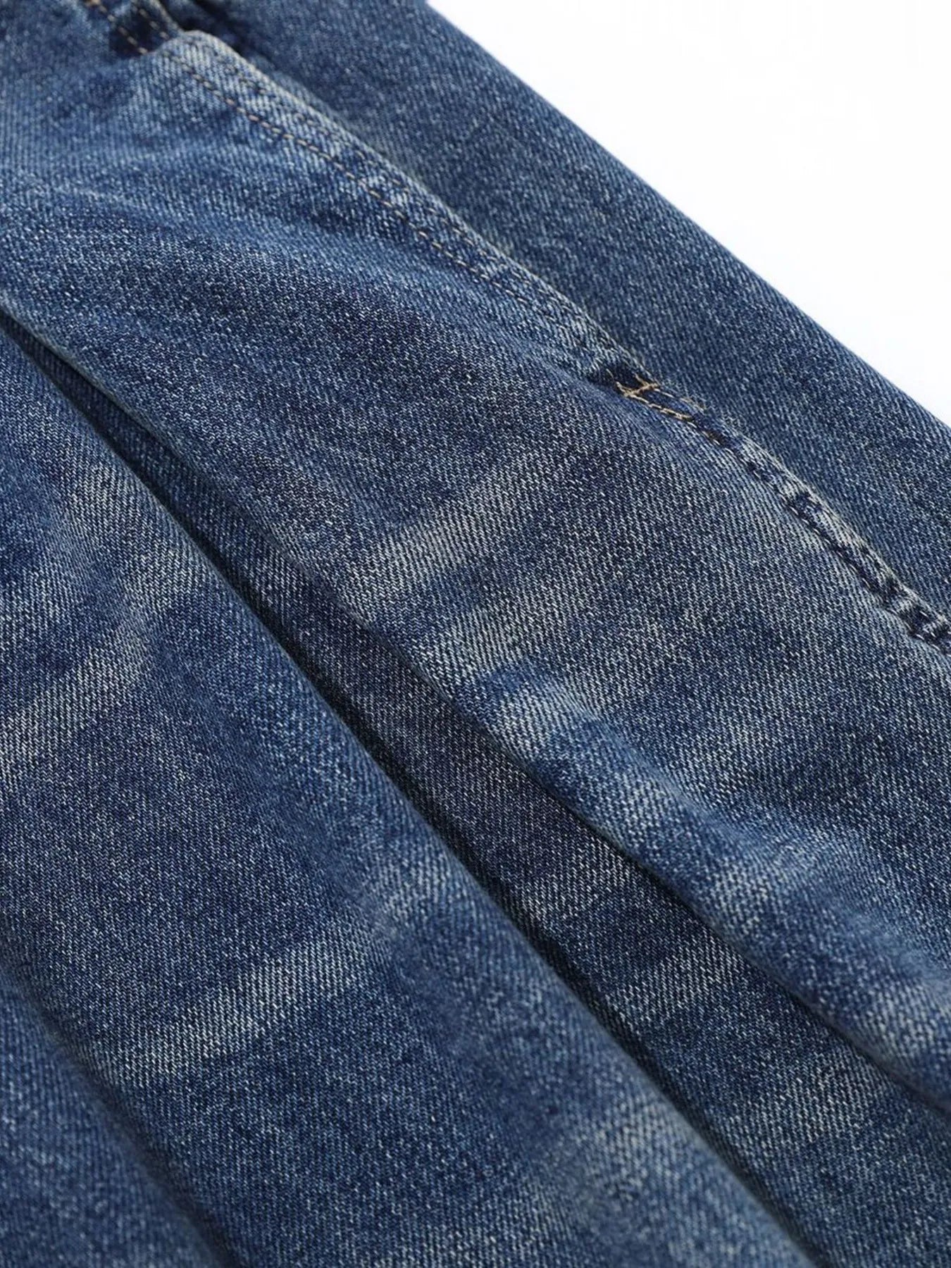 Men's Washed Wide Leg Pleated Jeans - Velora Luxury Fashion