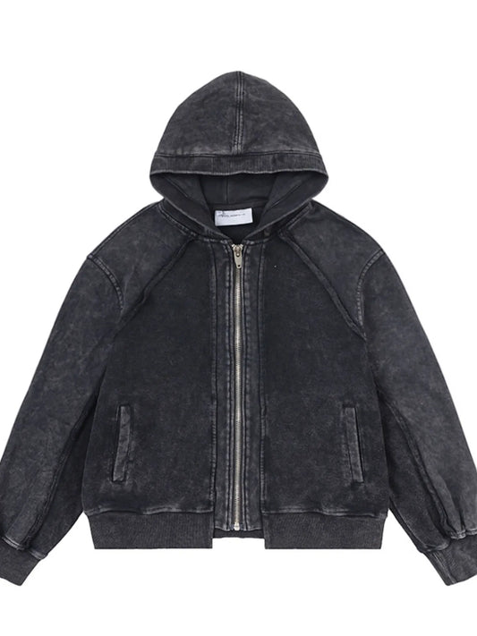 Men's Washed Zip-Up Hoodie with Pockets - Velora