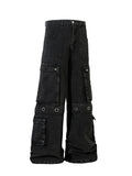 Men's Wide Leg Cargo Denim Jeans with Multi Pockets - Velora Luxury Fashion