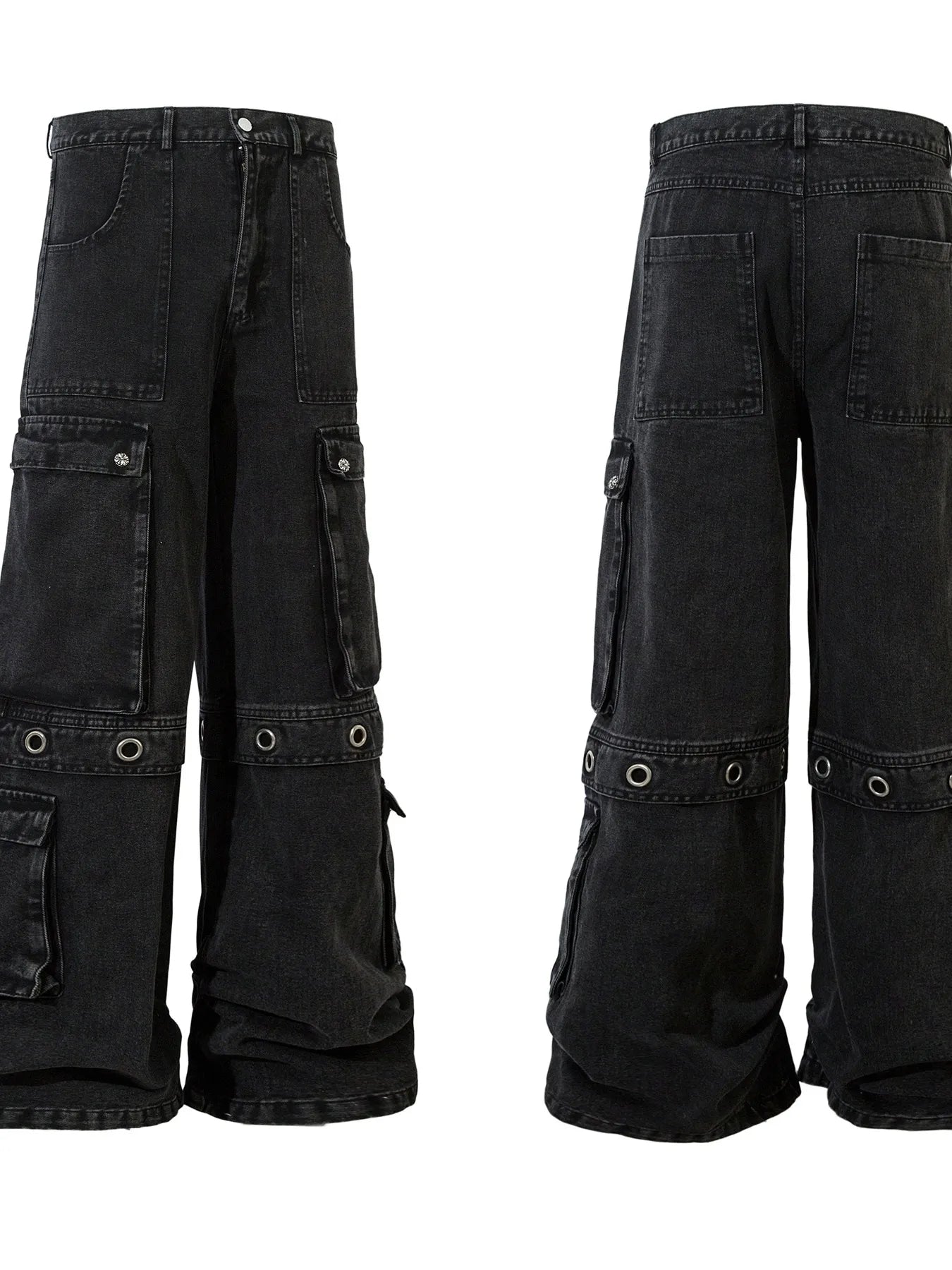 Men's Wide Leg Cargo Denim Jeans with Multi Pockets - Velora Luxury Fashion