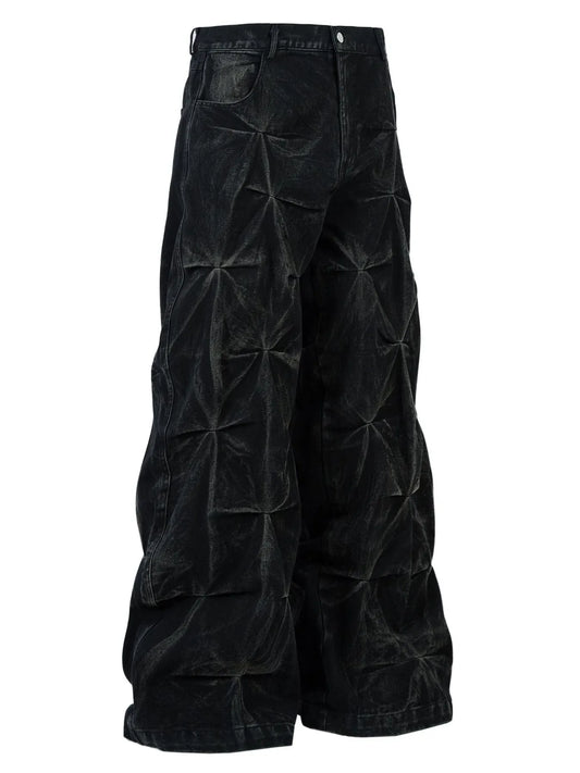 Men's Wide Leg Jeans with Ruched Detail - Velora