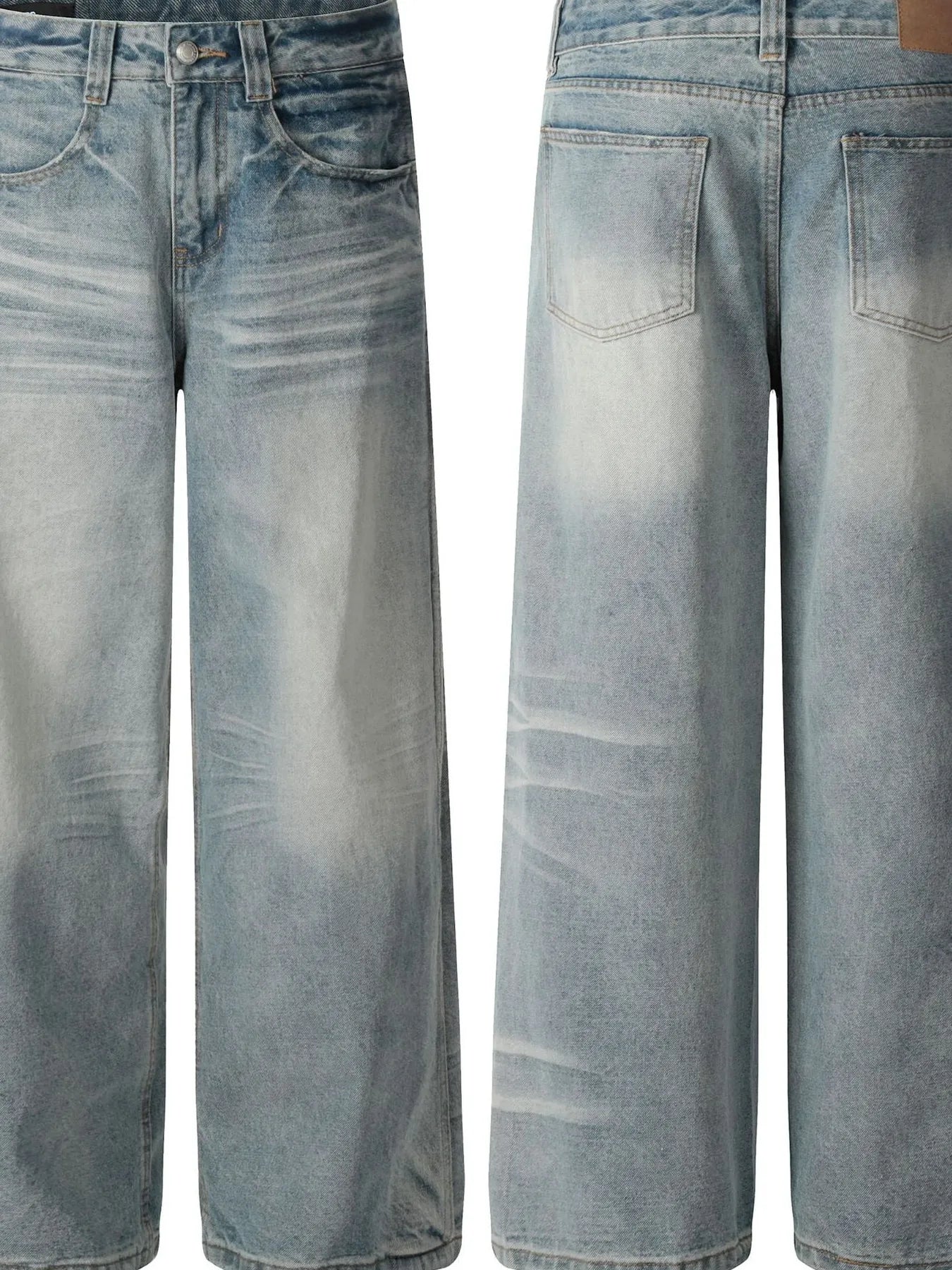 Men's Wide Leg Wash Denim Jeans - Velora Luxury Fashion