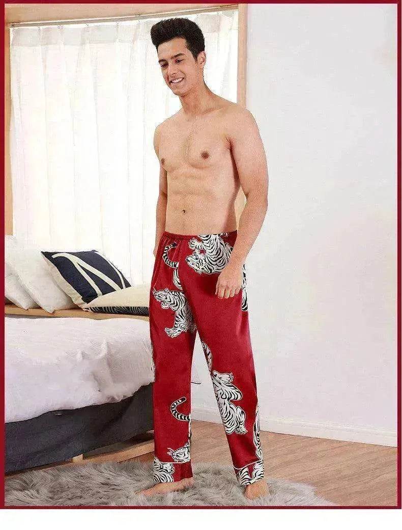 Men sleepwear Bottoms Silk Pajamas Print Long Sleep Pants - Velora