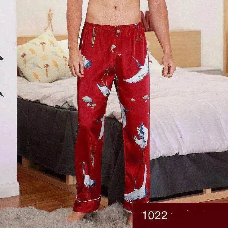 Men sleepwear Bottoms Silk Pajamas Print Long Sleep Pants - Velora