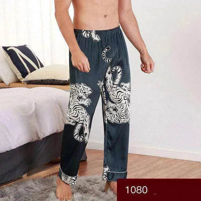Men sleepwear Bottoms Silk Pajamas Print Long Sleep Pants - Velora