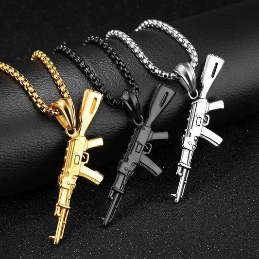 Men's AK47 Titanium Steel Street Hip-hop Electroplating Stainless Steel Gun Necklace