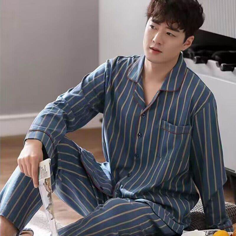 Men's Autumn And Winter Cotton Long-sleeved Trousers Thin Pajamas Loose Home Wear Suit Men EX-STOCK Canada