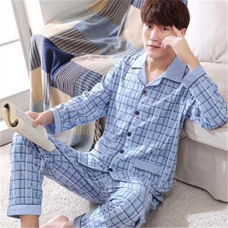 Men's Autumn And Winter Cotton Long-sleeved Trousers Thin Pajamas Loose Home Wear Suit Men EX-STOCK Canada