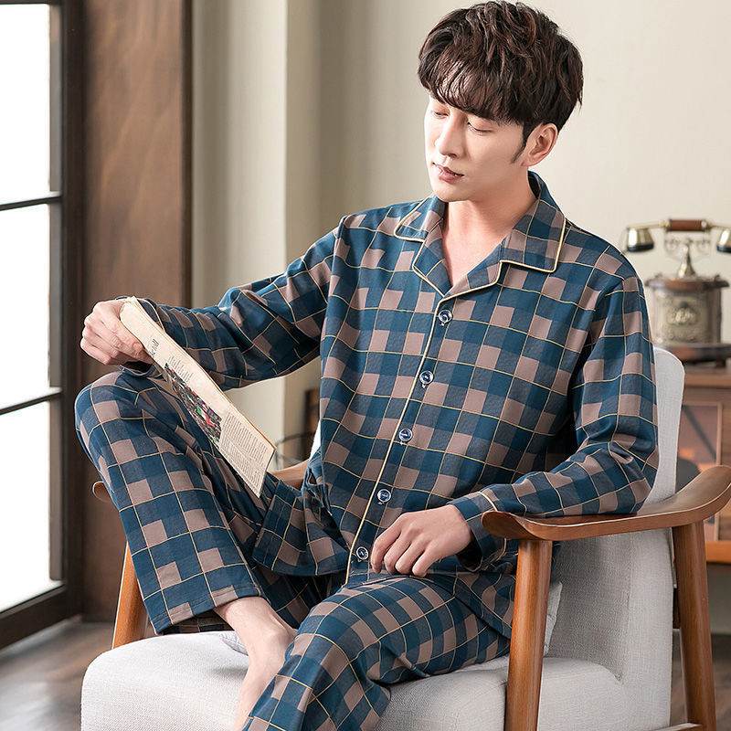 Men's Autumn And Winter Cotton Long-sleeved Trousers Thin Pajamas Loose Home Wear Suit Men EX-STOCK Canada