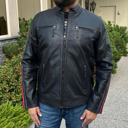 Men's Lamb Leather Jacket with Stripes Boutique of Leathers/Open Road