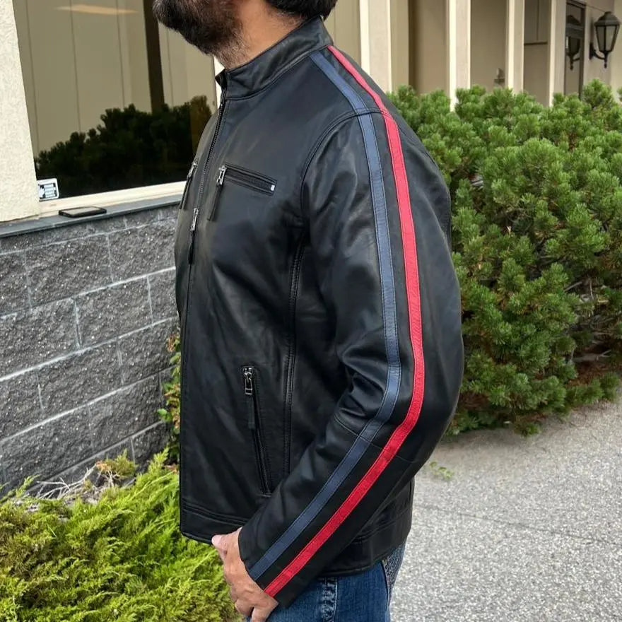 Men's Lamb Leather Jacket with Stripes Boutique of Leathers/Open Road